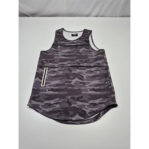 ASRV Tank Top Mens Medium Gray Camo Performance Training Athletic Zip Pocket